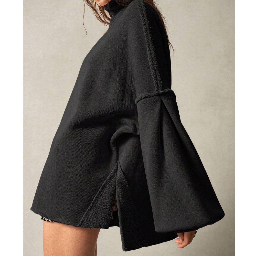 Cozy Reverse Stitch Oversized High Neck Sweatshirt Top - Picture 8 of 14